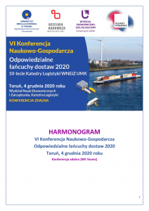 VI Konferencja Naukowo-Gospodarcza Odpowiedzialne łańcuchy dostaw 2020 harmonogram okładka
